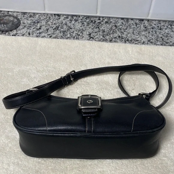 Coach Black Leather Shoulder Bag with Buckle - Picture 9 of 11